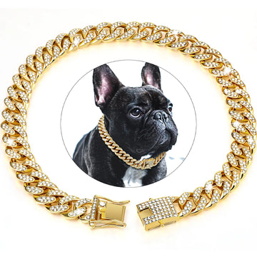 Pet Dog Collar Cat Cuban Chain Diamond Walking Metal